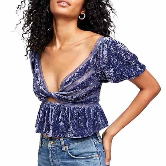 Free People Tops - FREE PEOPLE VELVET AND LACE  CROPPED TOP WILD MOON